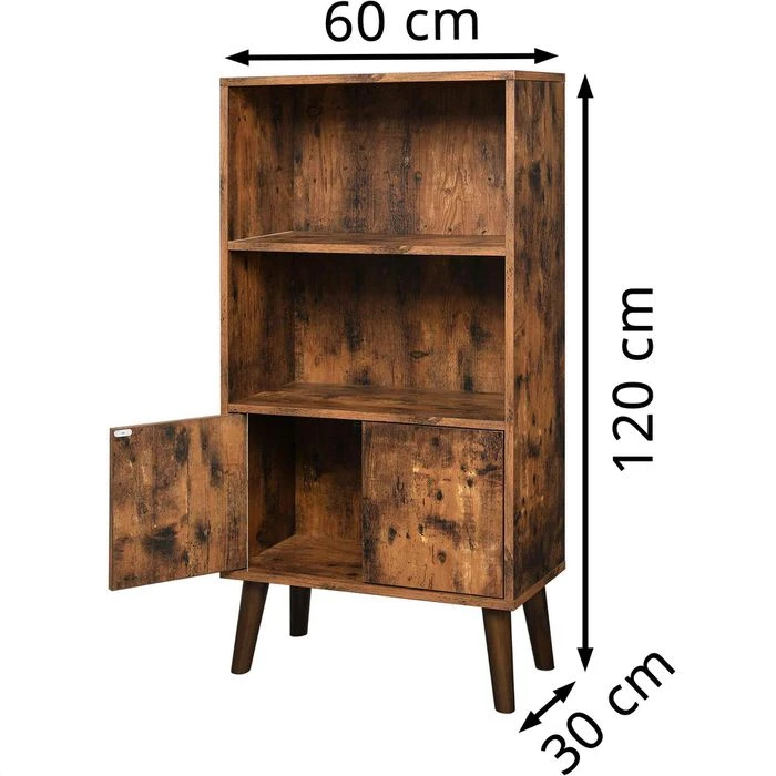Vasagle Bücherregal LBC09BX, Braun, Vintage, Mit 2 Türen, Aus Holz, 60 X 120 X 30 Cm, 3 Fächer – Bild 2