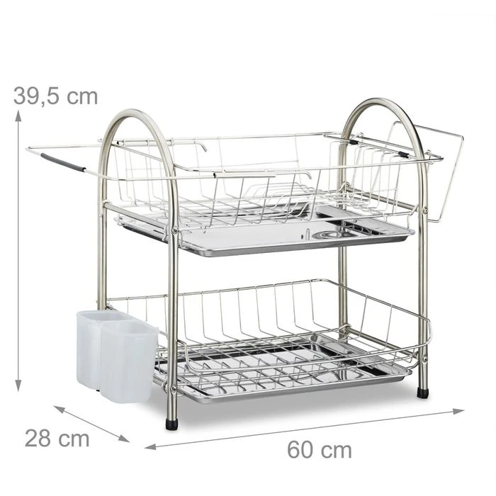 Relaxdays Abtropfgestell 10020389, 2 Etagen, Geschirr & Besteck, Edelstahl, 60x40x28cm, Silber – Bild 8