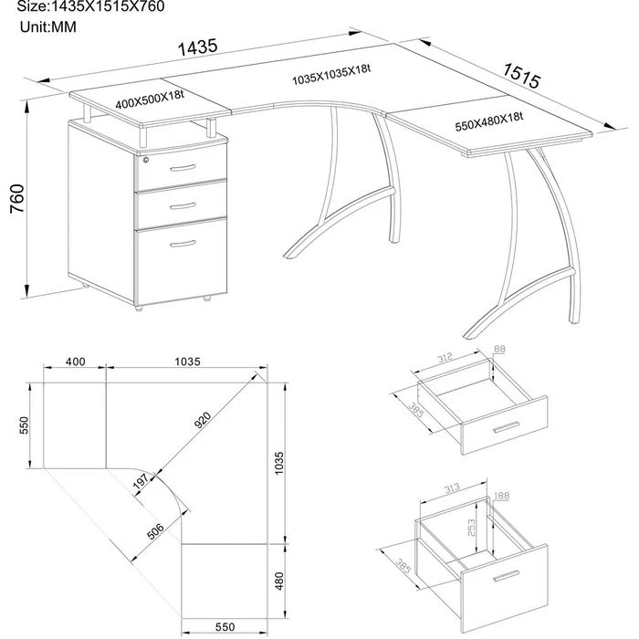 HJh-OFFICE Schreibtisch Castor, 673420, Nussbaum, Mit Standcontainer, 151,2 X 143,4cm, L-Form 4 HJh-OFFICE Schreibtisch Castor, 673420, Nussbaum, Mit Standcontainer, 151,2 X 143,4cm, L-Form – Bild 4