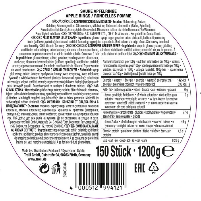 Trolli Fruchtgummis Apfelringe, 1200g, In Dose 3 Trolli Fruchtgummis Apfelringe, 1200g, In Dose – Bild 3