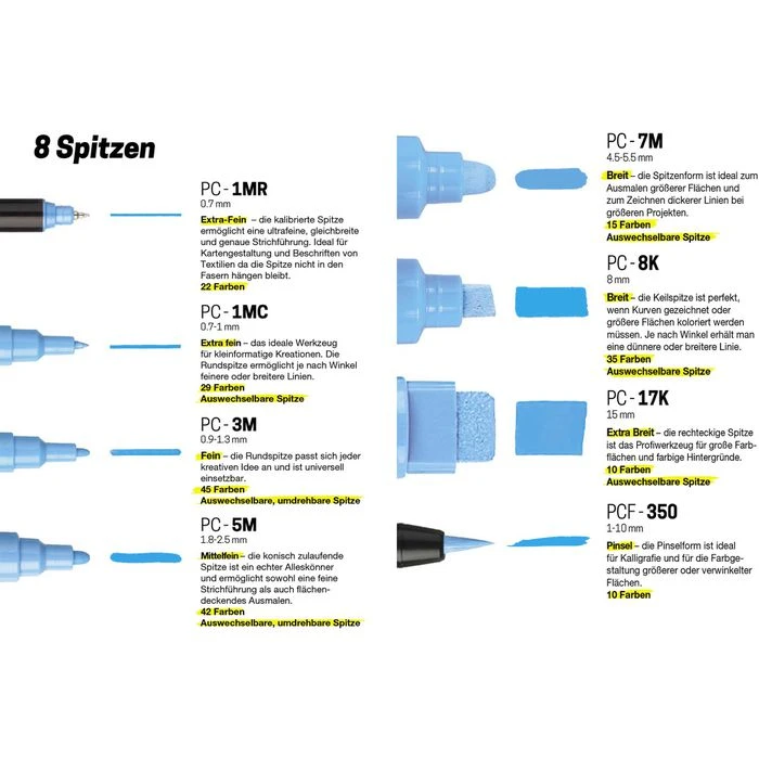 Posca Acrylmarker 186804, Schwarz, Pigmentmarker, Spitzenset, 8 Stück 2 Posca Acrylmarker 186804, Schwarz, Pigmentmarker, Spitzenset, 8 Stück – Bild 2