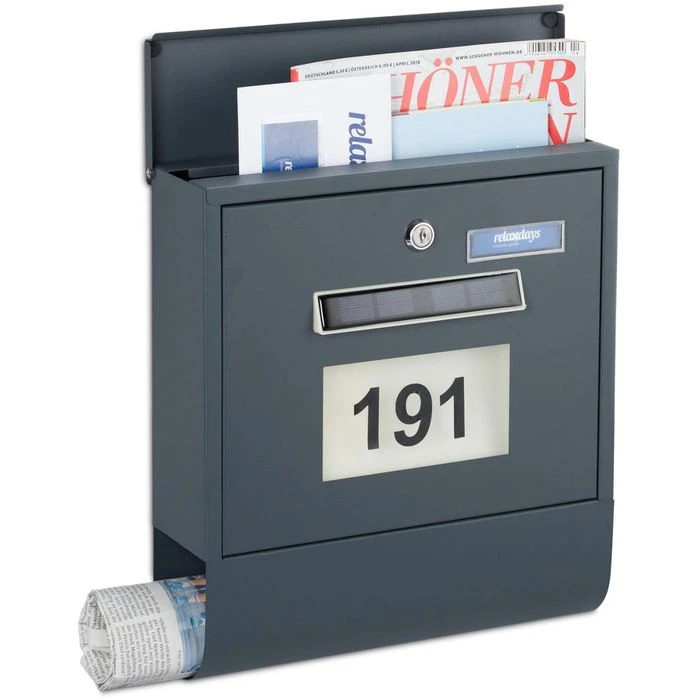 Relaxdays Briefkasten Mit Beleuchtung, Anthrazit, Stahl, 30,5x33,5x10cm, Zeitungsfach, Sichtfenster 1 Relaxdays Briefkasten Mit Beleuchtung, Anthrazit, Stahl, 30,5x33,5x10cm, Zeitungsfach, Sichtfenster