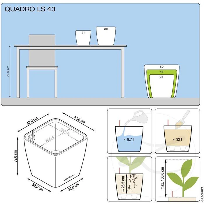 Lechuza Übertopf QUADRO LS 43 Rot Hochglanz, 43 X 43 X 39 Cm, Quadratisch, Kunststoff 5 Lechuza Übertopf QUADRO LS 43 Rot Hochglanz, 43 X 43 X 39 Cm, Quadratisch, Kunststoff – Bild 5
