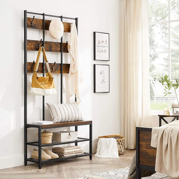 Vasagle Garderobenständer HSR087B01, Vintage, Mit 16 Haken, Metall / Holz, Schwarz / Braun 5 Vasagle Garderobenständer HSR087B01, Vintage, Mit 16 Haken, Metall / Holz, Schwarz / Braun – Bild 5