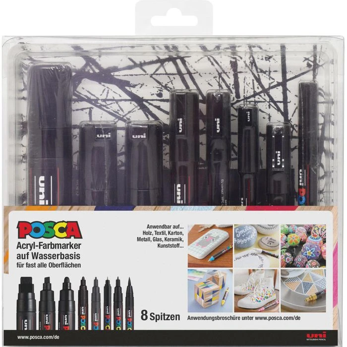 Posca Acrylmarker 186804, Schwarz, Pigmentmarker, Spitzenset, 8 Stück 1 Posca Acrylmarker 186804, Schwarz, Pigmentmarker, Spitzenset, 8 Stück
