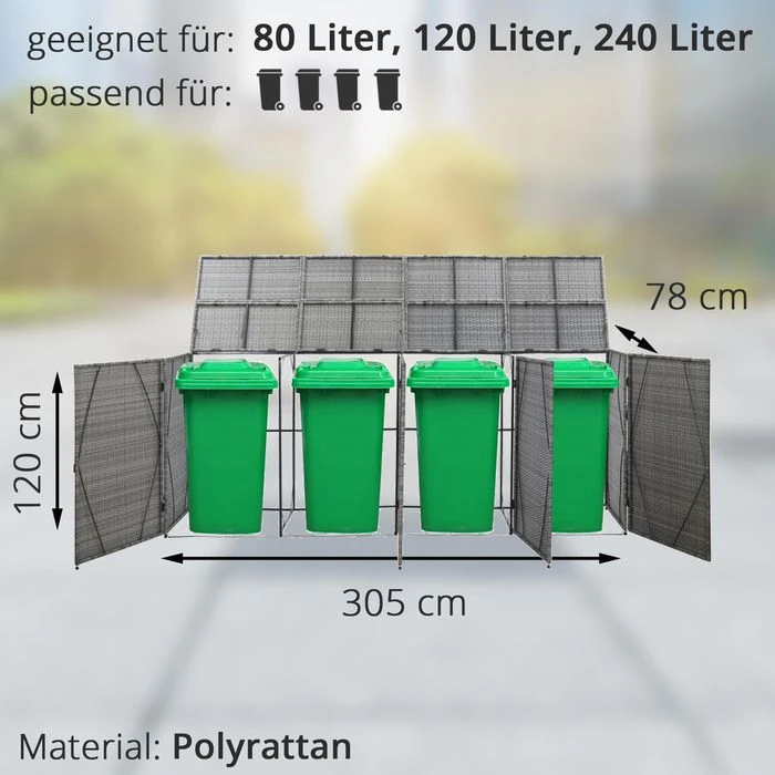 VidaXL Mülltonnenbox 46738, Bis 240 Liter, Für 4 Mülltonnen, Anthrazit, Polyrattan 2 VidaXL Mülltonnenbox 46738, Bis 240 Liter, Für 4 Mülltonnen, Anthrazit, Polyrattan – Bild 2