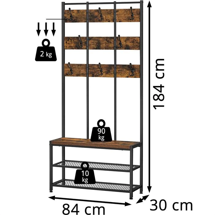 Vasagle Garderobenständer HSR087B01, Vintage, Mit 16 Haken, Metall / Holz, Schwarz / Braun 2 Vasagle Garderobenständer HSR087B01, Vintage, Mit 16 Haken, Metall / Holz, Schwarz / Braun – Bild 2
