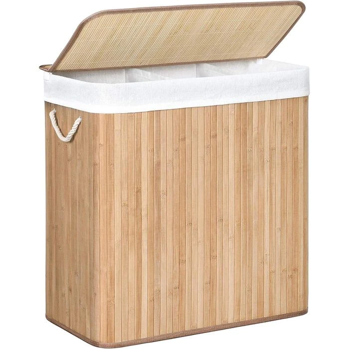 Songmics Wäschekorb LCB091N01 Braun, Mit 3 Fächern, Aus Bambus, Faltbar, 60 X 61,5 X 40 Cm, 150 Liter 1 Songmics Wäschekorb LCB091N01 Braun, Mit 3 Fächern, Aus Bambus, Faltbar, 60 X 61,5 X 40 Cm, 150 Liter