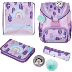 Böttcher Ag 37 Herlitz Schulranzen UltraLight Plus Rainbow Feathers, 50037698, Für Mädchen, Lila / Türkis, 4-tlg. Set