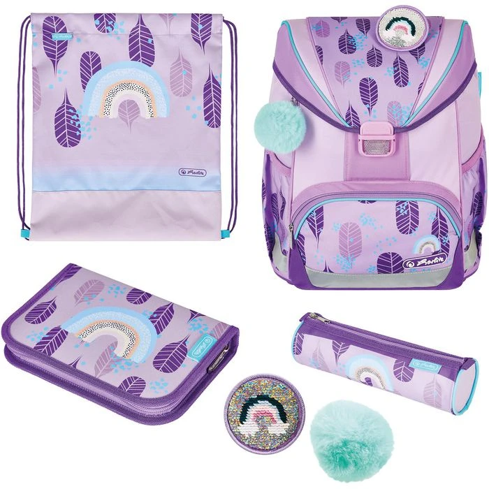 Herlitz Schulranzen UltraLight Plus Rainbow Feathers, 50037698, Für Mädchen, Lila / Türkis, 4-tlg. Set 1 Herlitz Schulranzen UltraLight Plus Rainbow Feathers, 50037698, Für Mädchen, Lila / Türkis, 4-tlg. Set