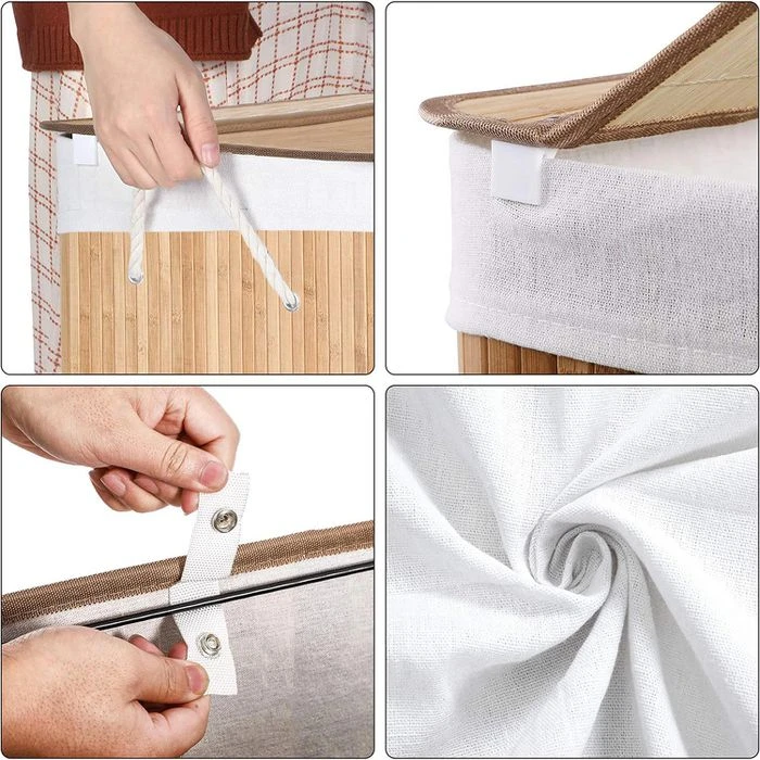 Songmics Wäschekorb LCB091N01 Braun, Mit 3 Fächern, Aus Bambus, Faltbar, 60 X 61,5 X 40 Cm, 150 Liter 2 Songmics Wäschekorb LCB091N01 Braun, Mit 3 Fächern, Aus Bambus, Faltbar, 60 X 61,5 X 40 Cm, 150 Liter – Bild 2