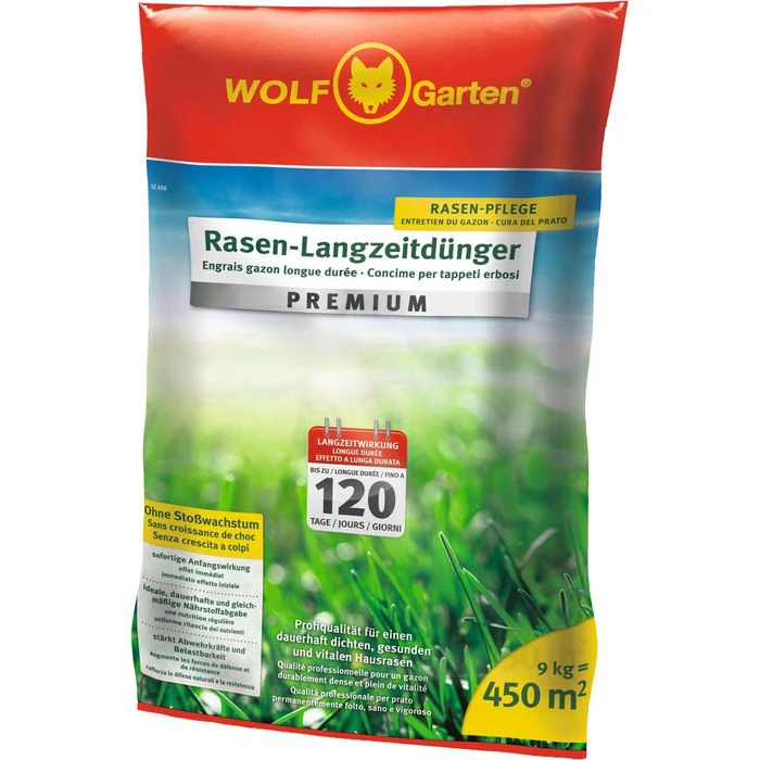 Wolf-Garten Rasendünger LE 450 Premium, Langzeitwirkung Bis 120 Tage, 9 Kg Für 450m² 1 Wolf-Garten Rasendünger LE 450 Premium, Langzeitwirkung Bis 120 Tage, 9 Kg Für 450m²