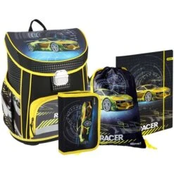 Böttcher Ag 39 Spirit Schulranzen Vision Racer TTS 409133, Für Jungen, Schwarz / Gelb, 4-teiliges Set