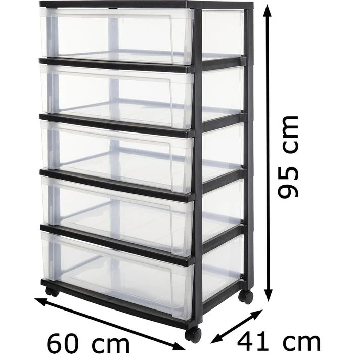 Iris Rollcontainer NSW-605, Kunststoff, Schwarz, Mit 5 Schüben A 34 Liter, 60 X 95 X 41cm 2 Iris Rollcontainer NSW-605, Kunststoff, Schwarz, Mit 5 Schüben A 34 Liter, 60 X 95 X 41cm – Bild 2