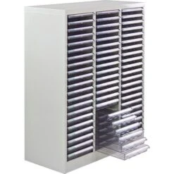 ADB Schubladenschrank SC3x21, 40615, Lichtgrau, Aus Metall, A4, 63 Transparente Schübe